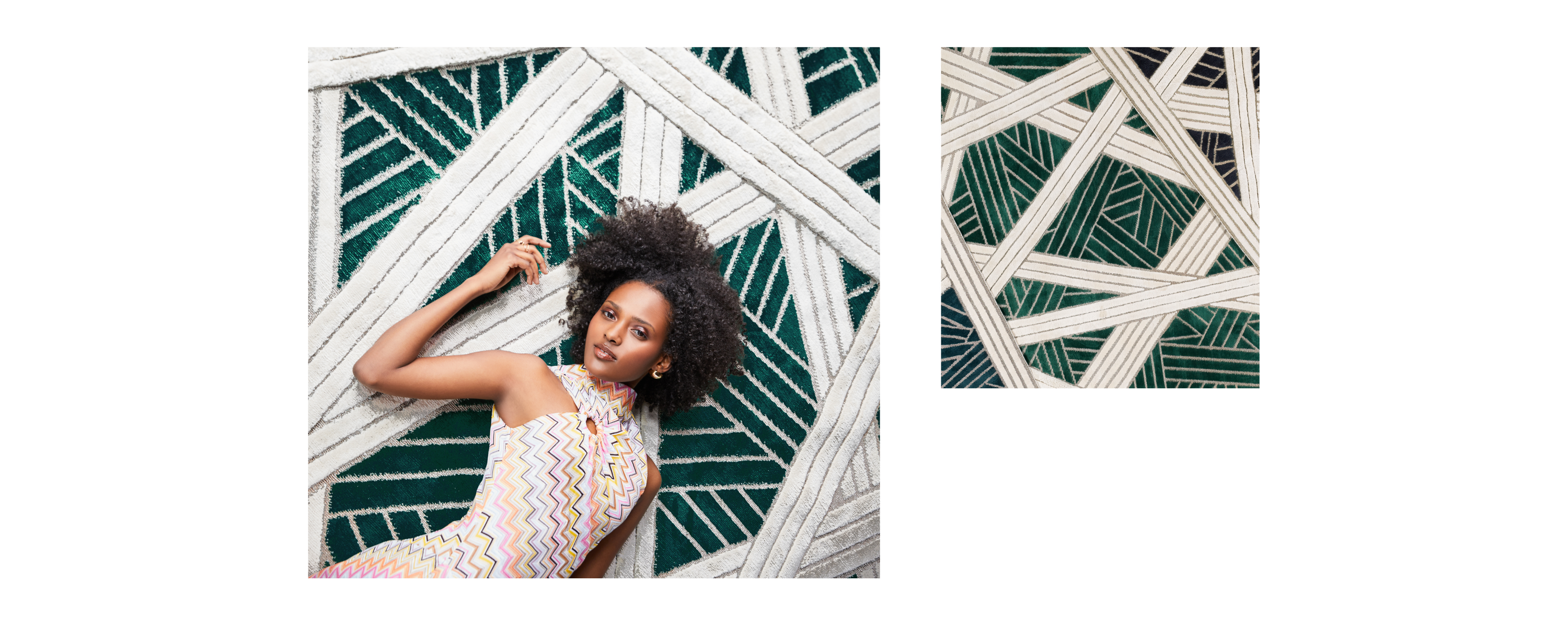 Female laying on a Missoni rug