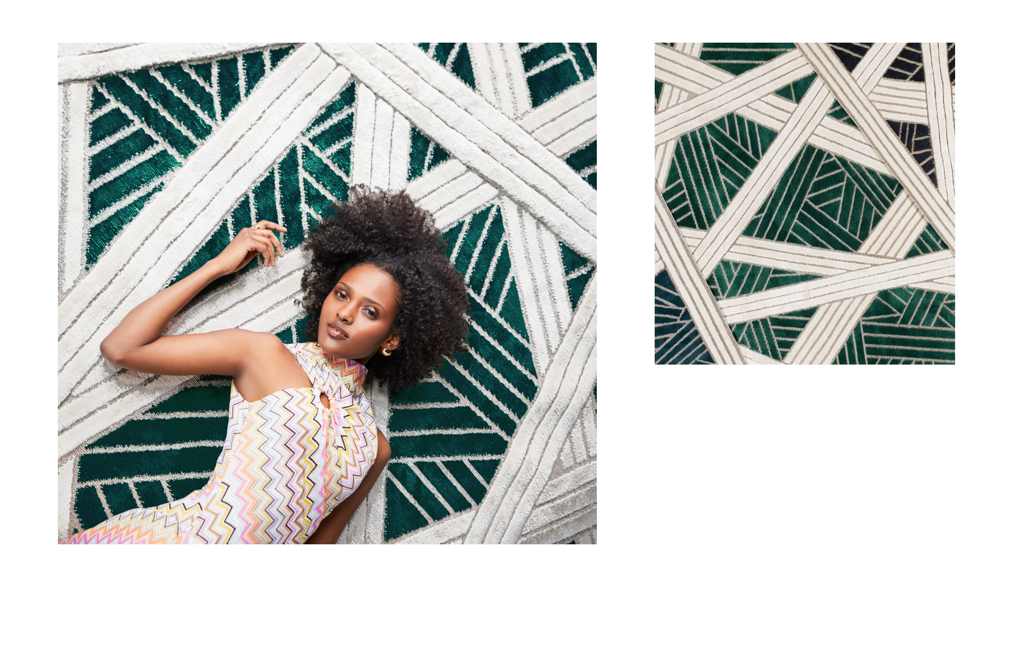 Female laying on a Missoni rug