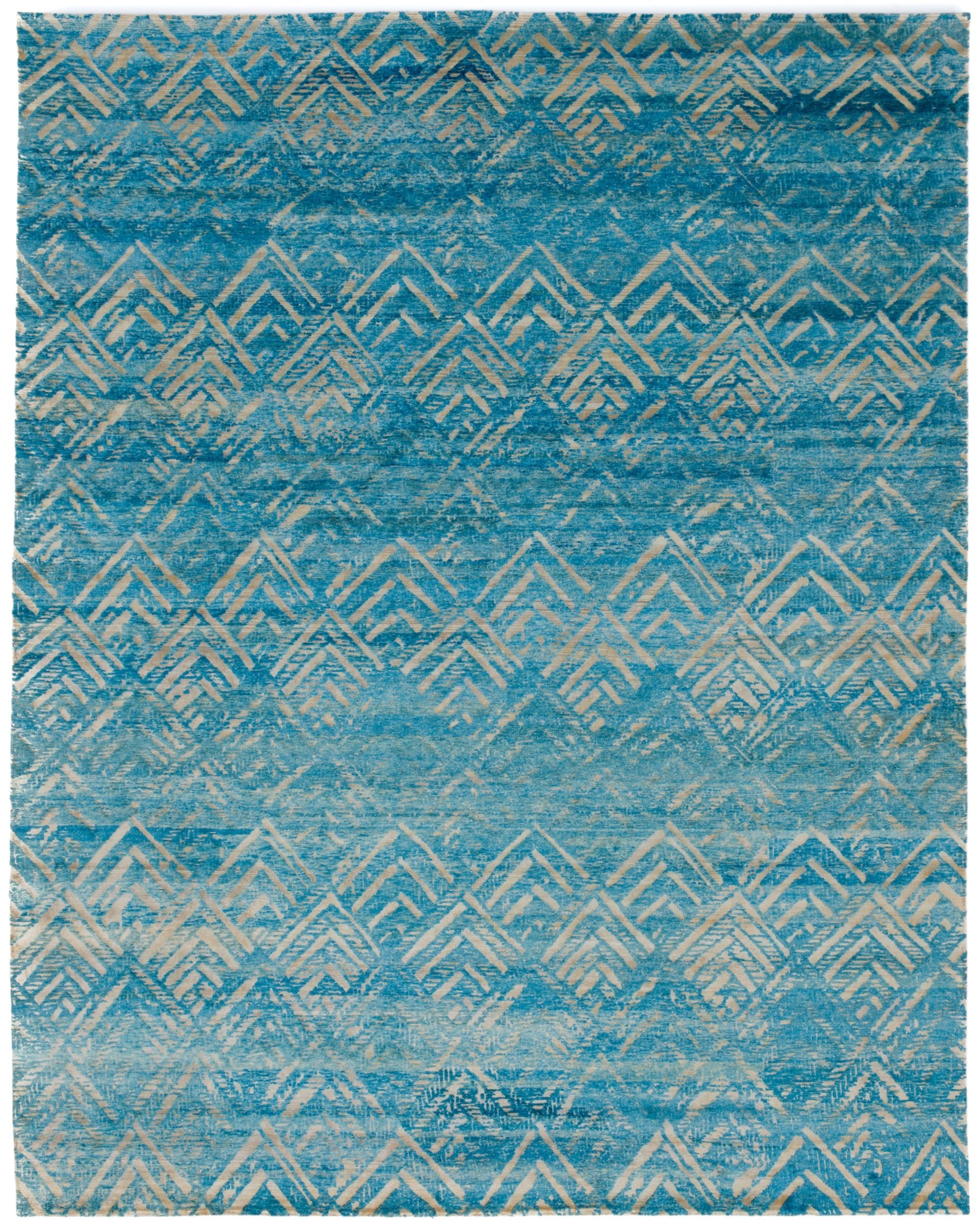 Blue designer rug with geometric design