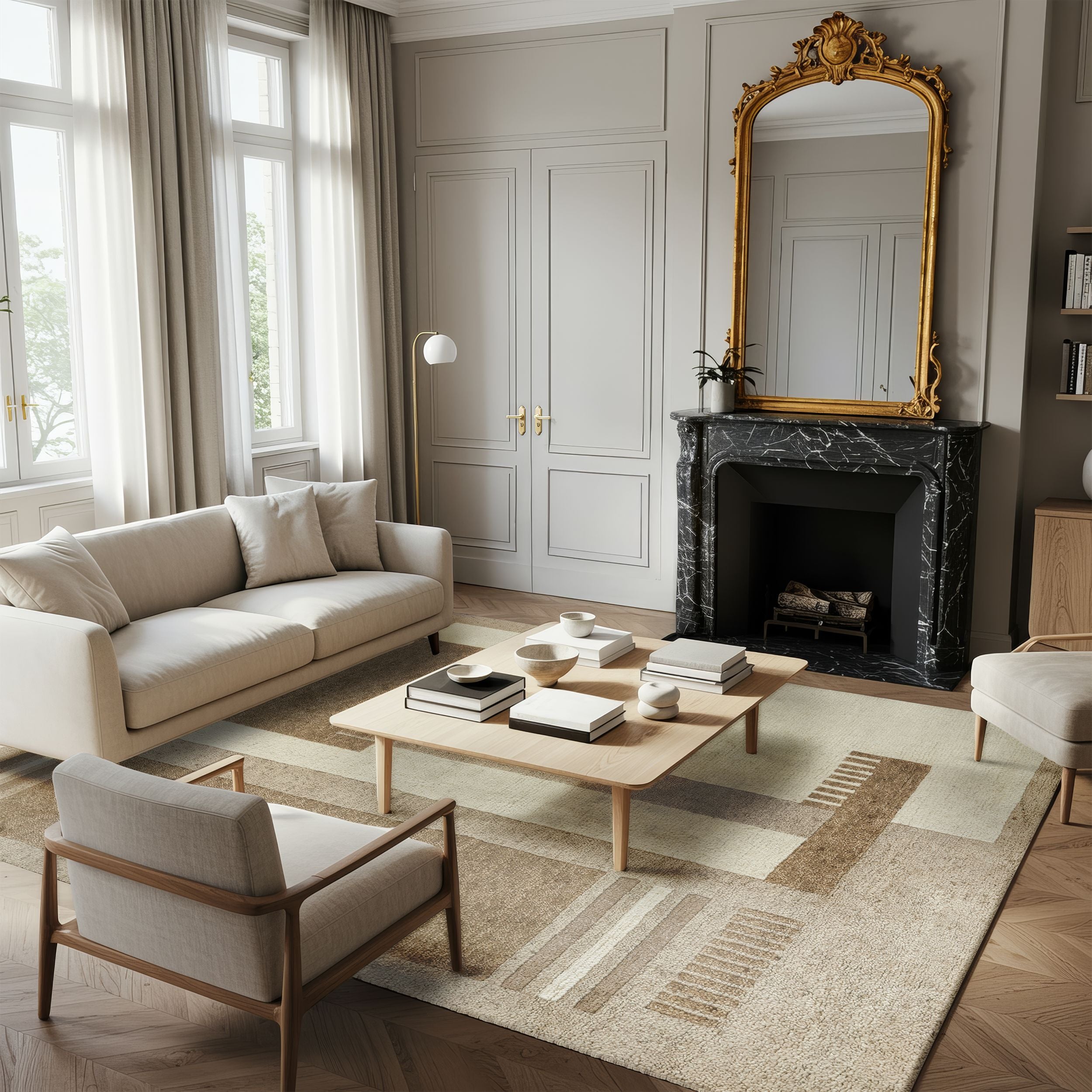 シャルムボー　カームシリーズ STARK Kumani Wool / Silk Blend Hand-Knotted Geometric Rug