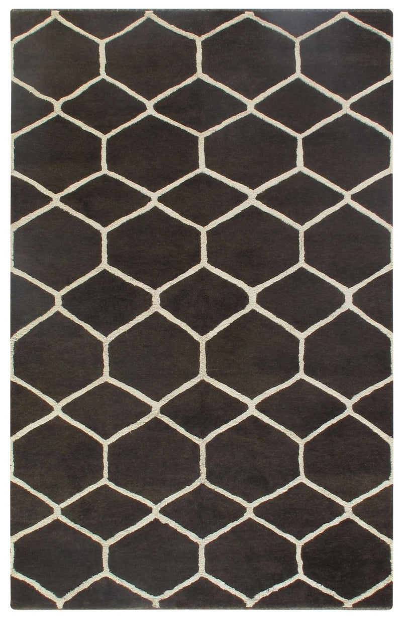 Braxton Rugs Brockton Hand-Knotted Wool Linen Blend Rug with Hexagon Design
