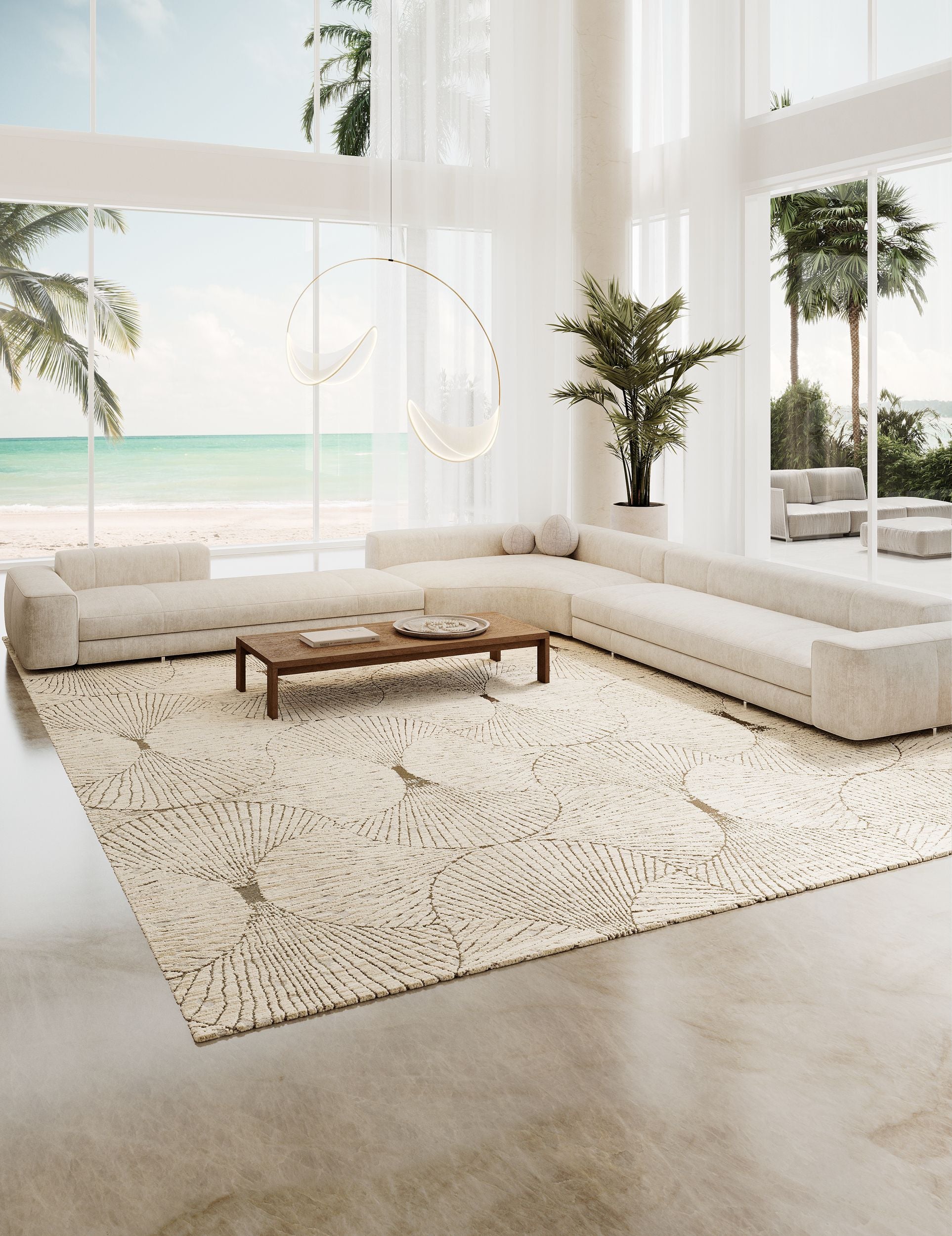 Kamaria Hand-Knotted Silk Blend Rug with Fanning Geometric Design